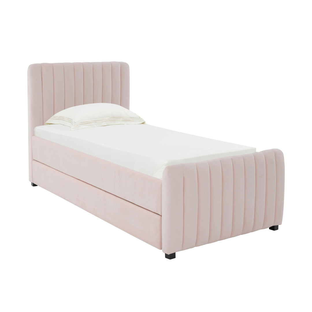 Angela Blush Performance Velvet Trundle Bed - Twin