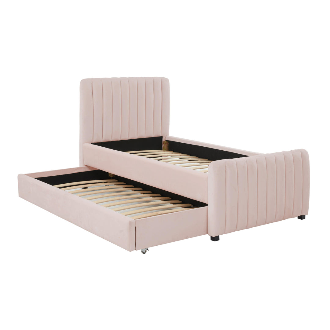 Angela Blush Performance Velvet Trundle Bed - Twin