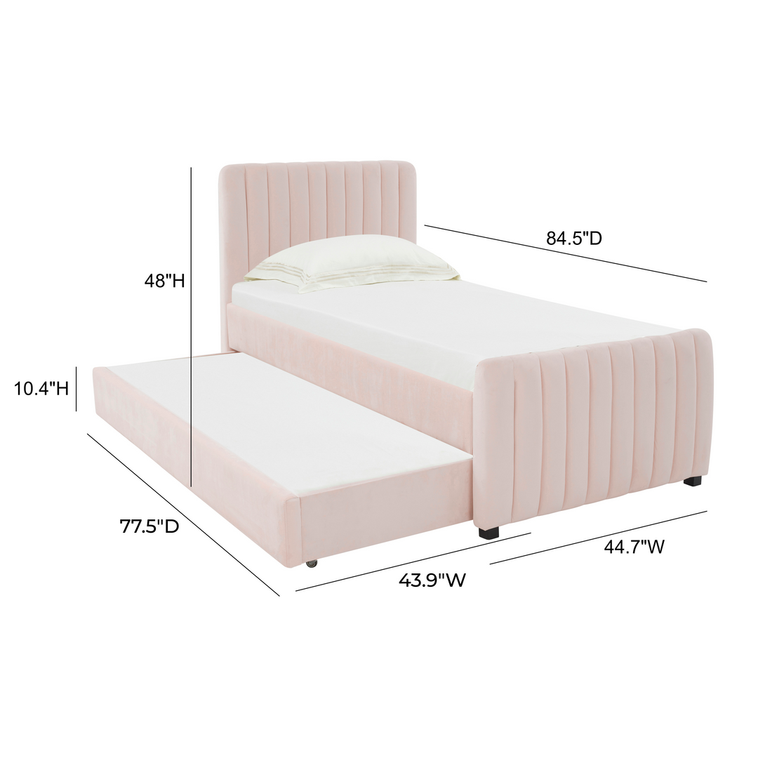 Angela Blush Performance Velvet Trundle Bed - Twin
