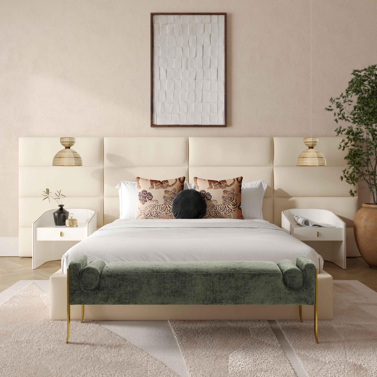 Eliana Performance Velvet Headboard Wings - Cream / Queen
