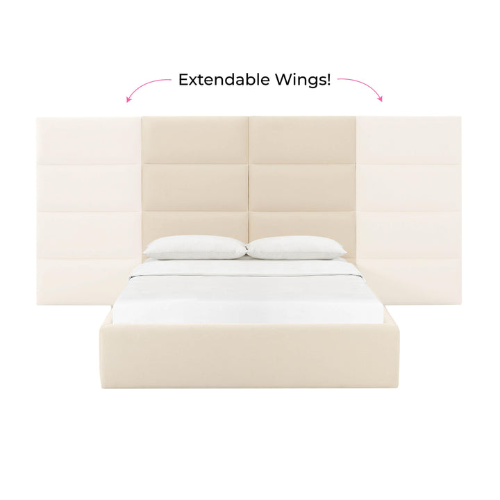 Eliana Performance Velvet Headboard Wings - Cream / Queen