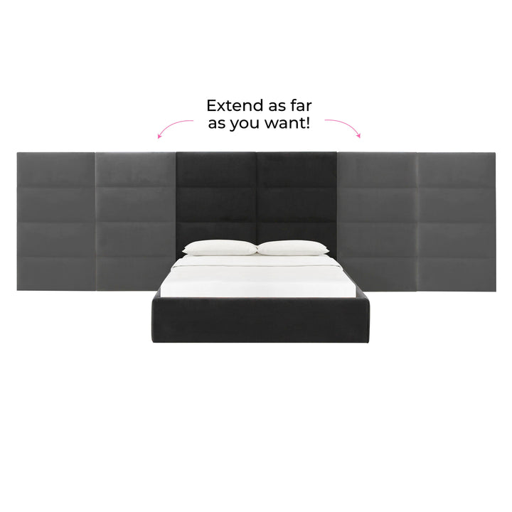 Eliana Performance Velvet Headboard Wings - Black / Queen