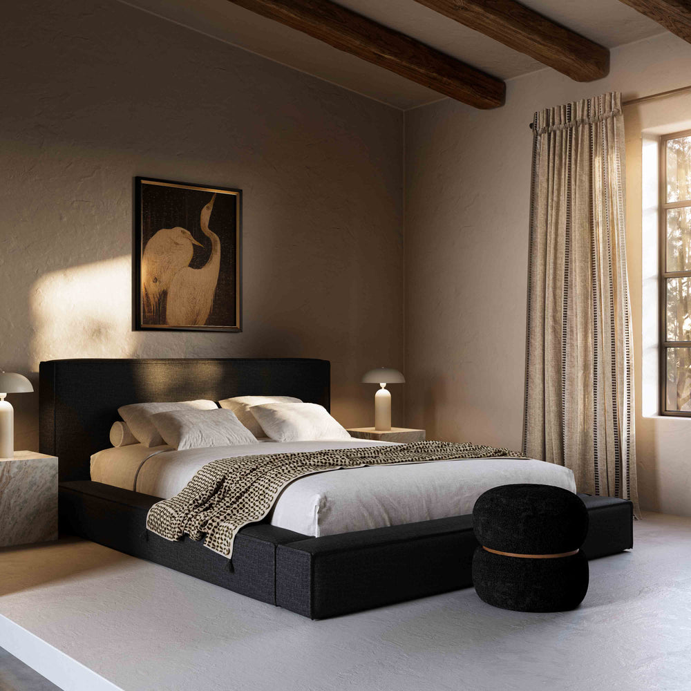 Olafur Black Performance Linen Upholstered Bed - Queen