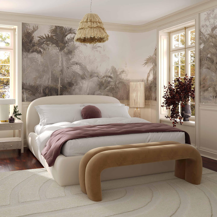 Bara Cream Textured Performance Velvet Bed - King