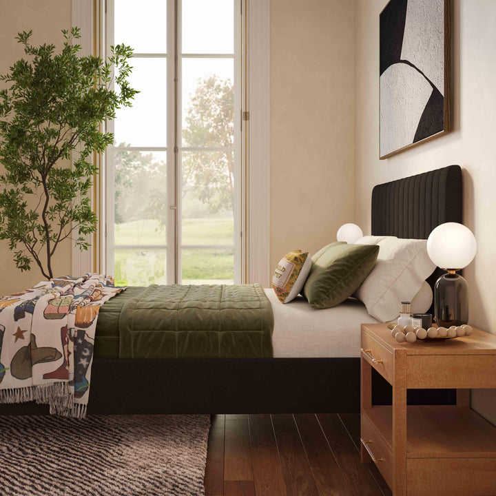 Angela Black Upcycled Performance Linen Bed - Queen