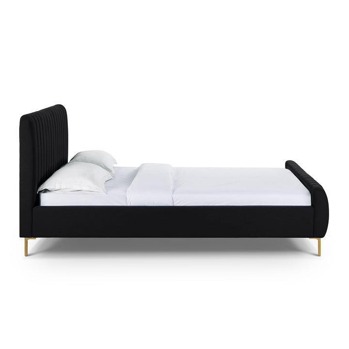 Angela Black Upcycled Performance Linen Bed - Queen