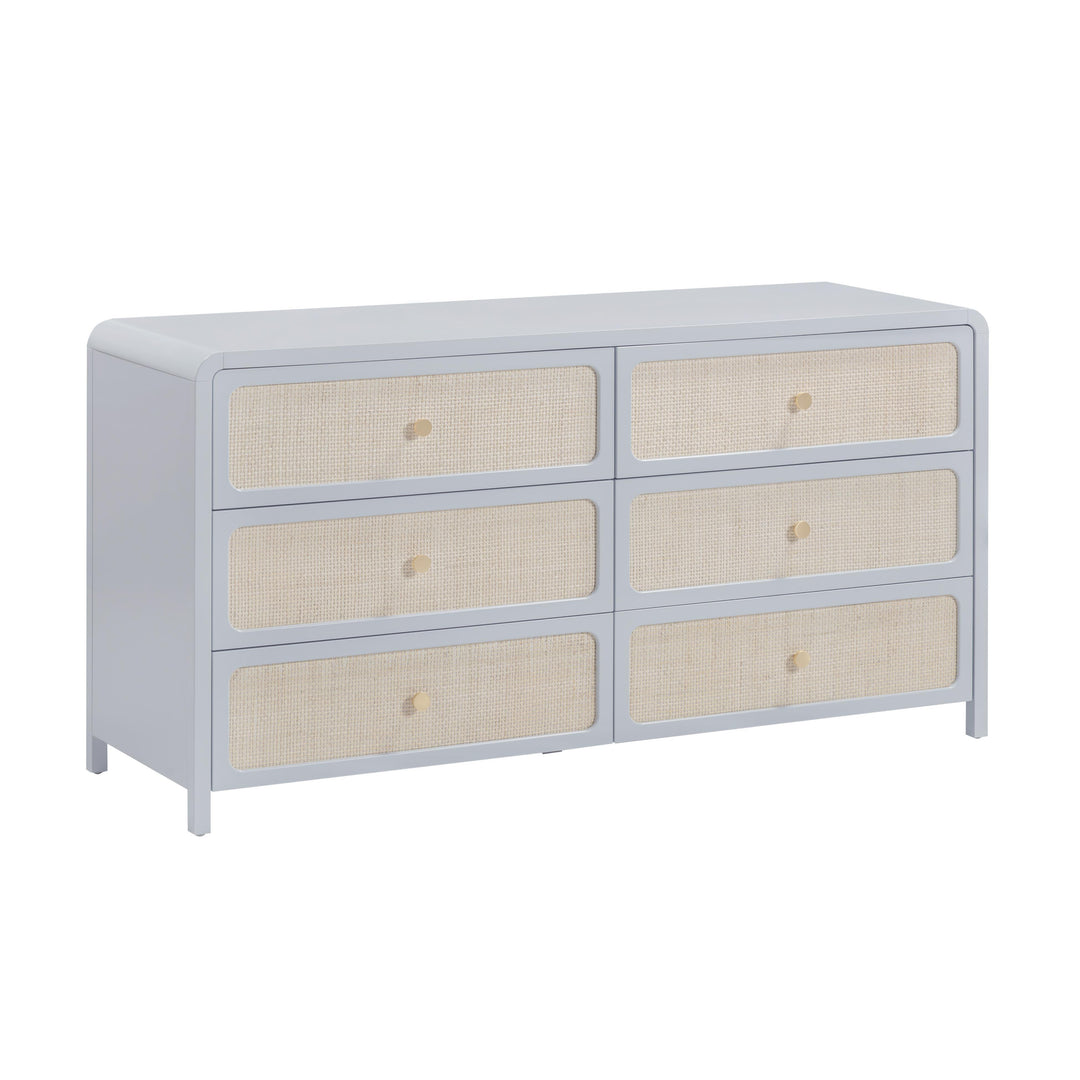 Patty 62" Blue Rattan 6-Drawer Dresser