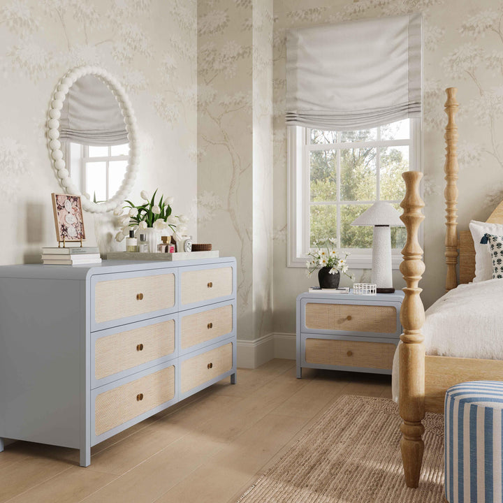 Patty 62" Blue Rattan 6-Drawer Dresser