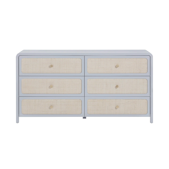 Patty 62" Blue Rattan 6-Drawer Dresser