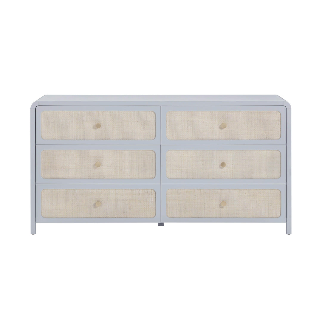 Patty 62" Blue Rattan 6-Drawer Dresser