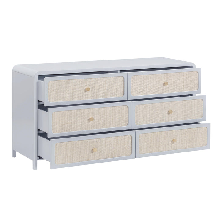 Patty 62" Blue Rattan 6-Drawer Dresser