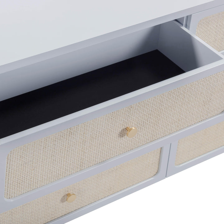 Patty 62" Blue Rattan 6-Drawer Dresser