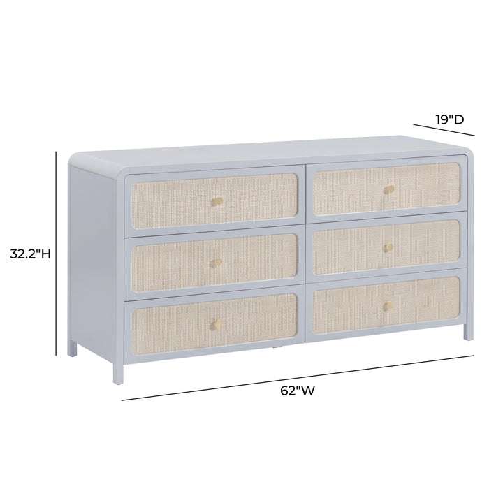 Patty 62" Blue Rattan 6-Drawer Dresser