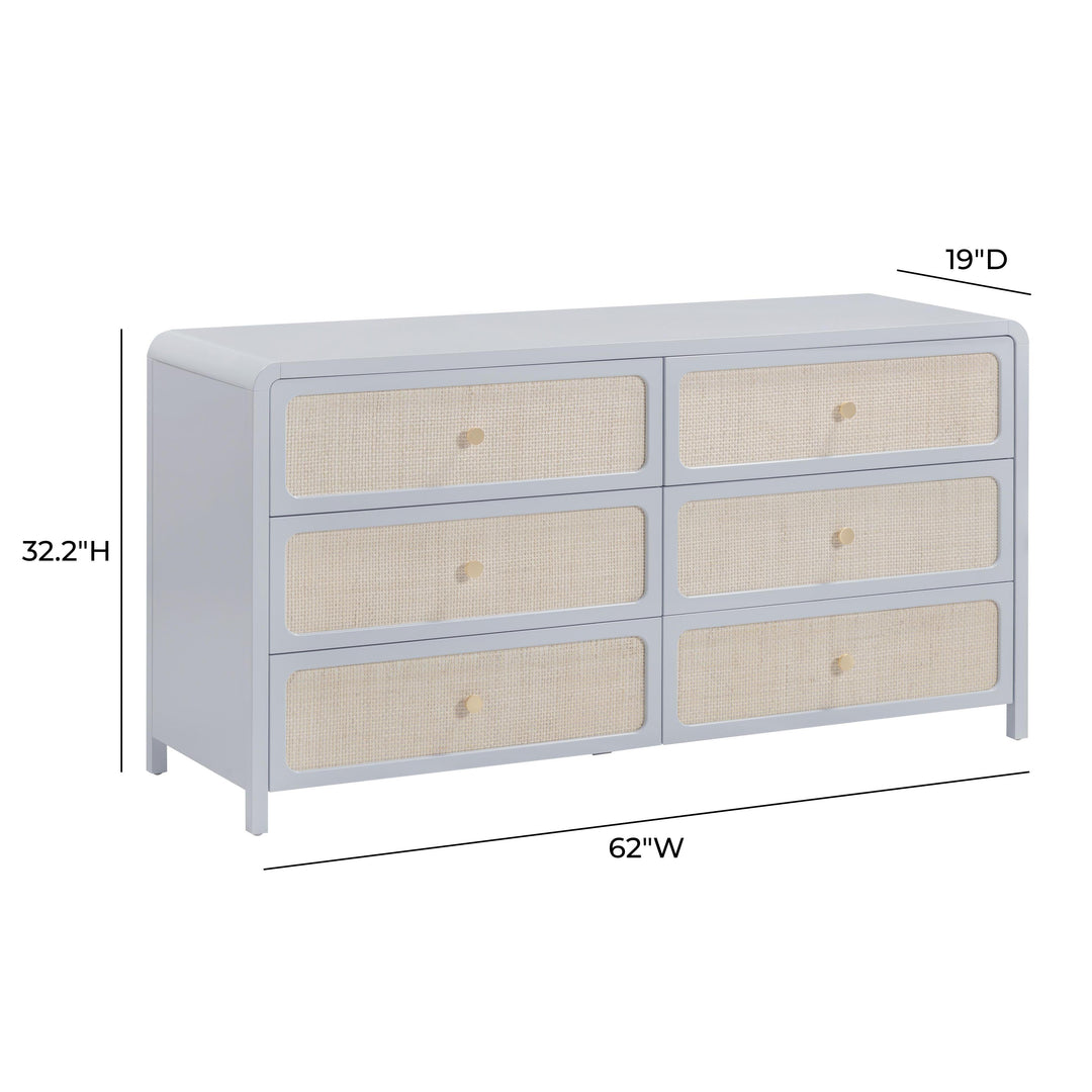 Patty 62" Blue Rattan 6-Drawer Dresser