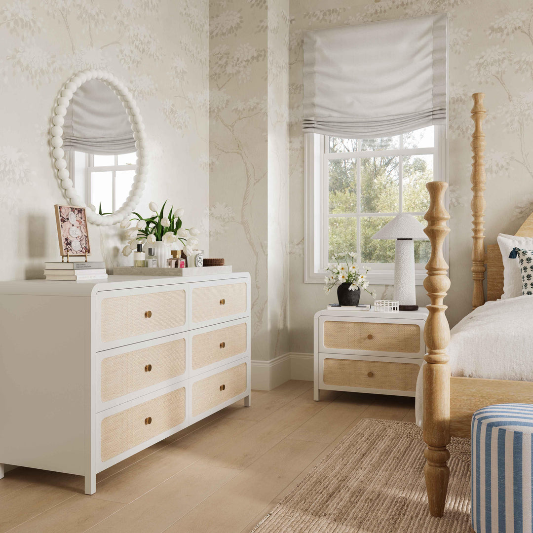 Patty 28" White Rattan 2-Drawer Nightstand