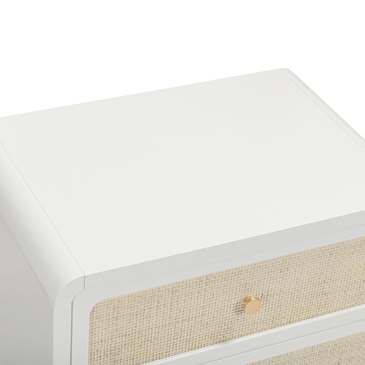 Patty 28" White Rattan 2-Drawer Nightstand