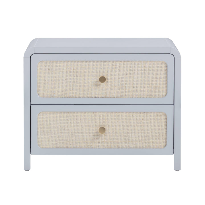 Patty 28" Blue Rattan 2-Drawer Nightstand