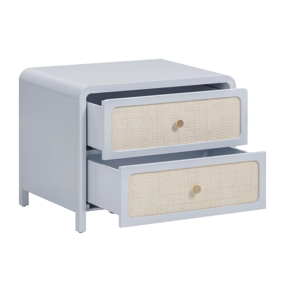 Patty 28" Blue Rattan 2-Drawer Nightstand