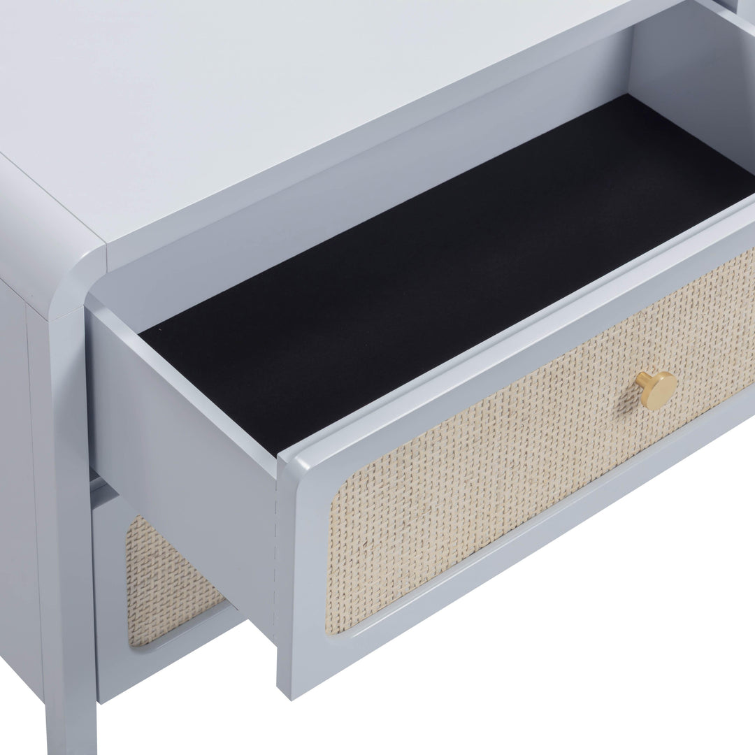 Patty 28" Blue Rattan 2-Drawer Nightstand