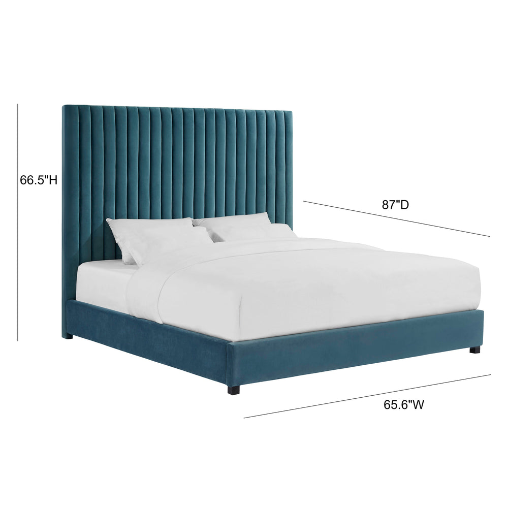Arabelle Sea Blue Performance Velvet Bed - Queen