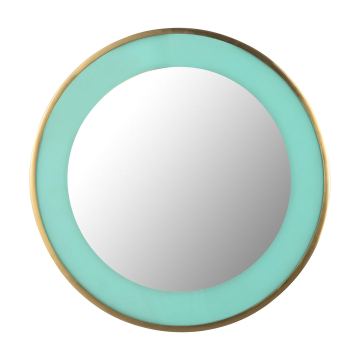 Lucille 24" Turquoise and Brass Round Wall Mirror