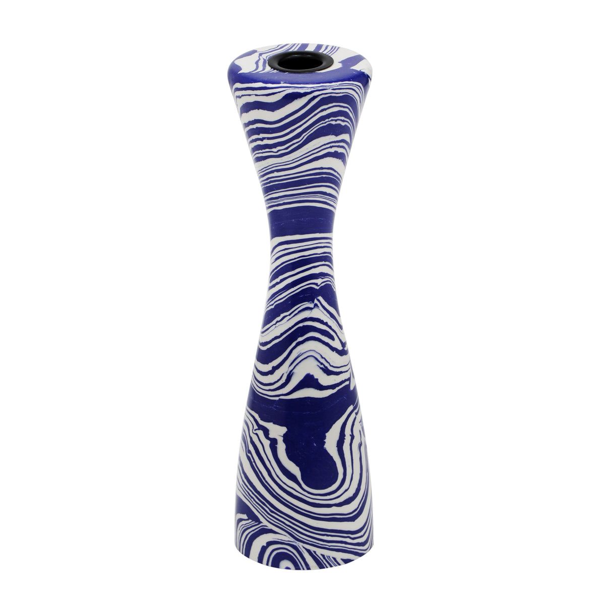 Serene Blue & White Swirl Resin Candlestick - Large