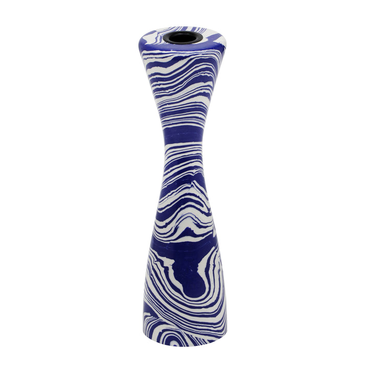 Serene Blue &amp; White Swirl Resin Candlestick - Large