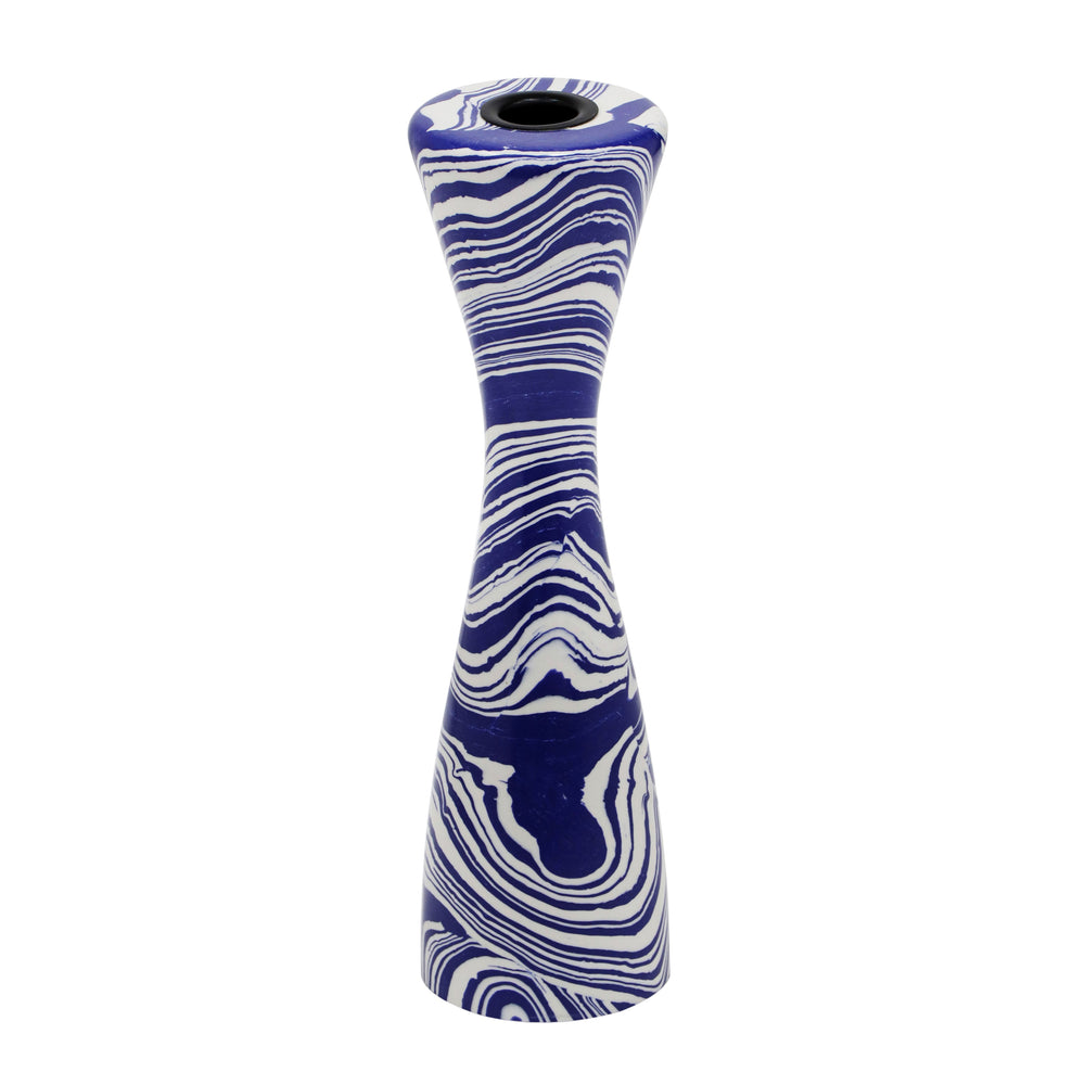 Serene Blue & White Swirl Resin Candlestick - Large