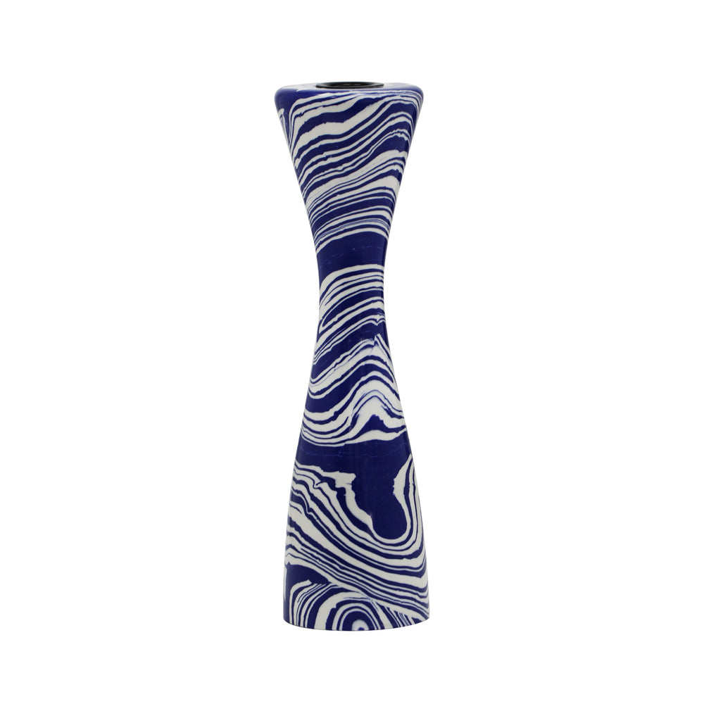 Serene Blue & White Swirl Resin Candlestick - Large