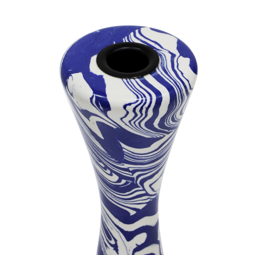 Serene Blue & White Swirl Resin Candlestick - Large