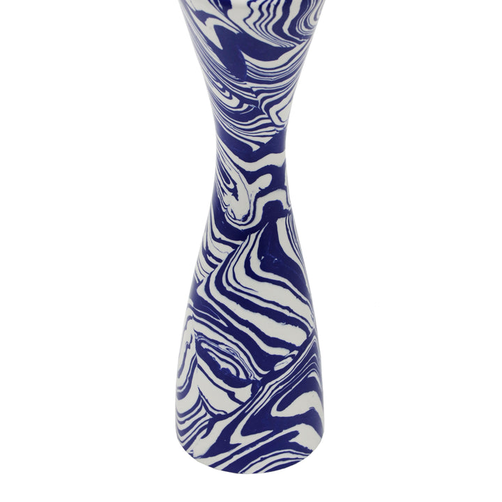 Serene Blue &amp; White Swirl Resin Candlestick - Large