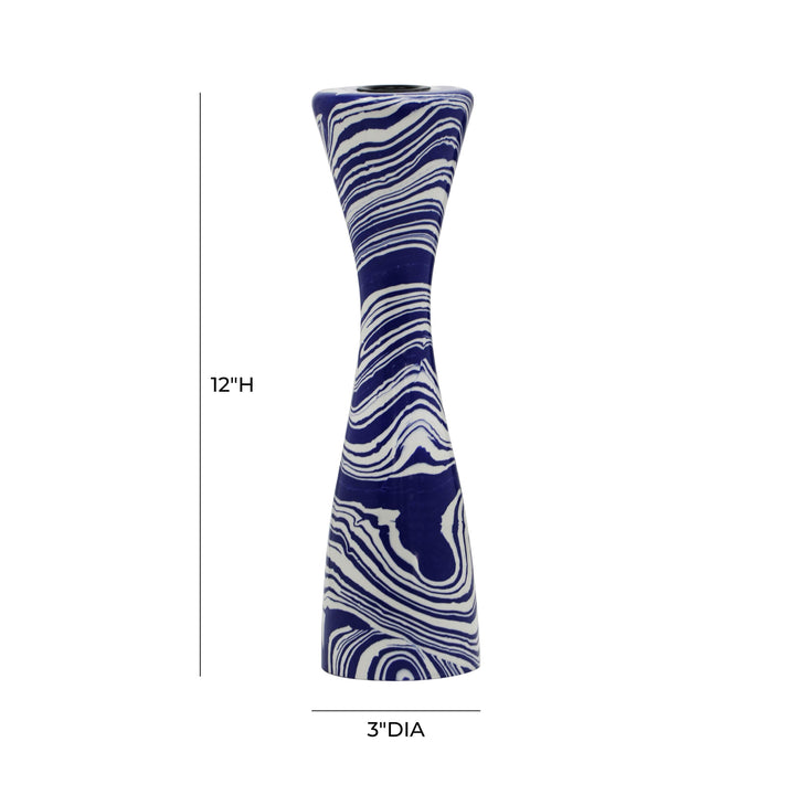 Serene Blue &amp; White Swirl Resin Candlestick - Large