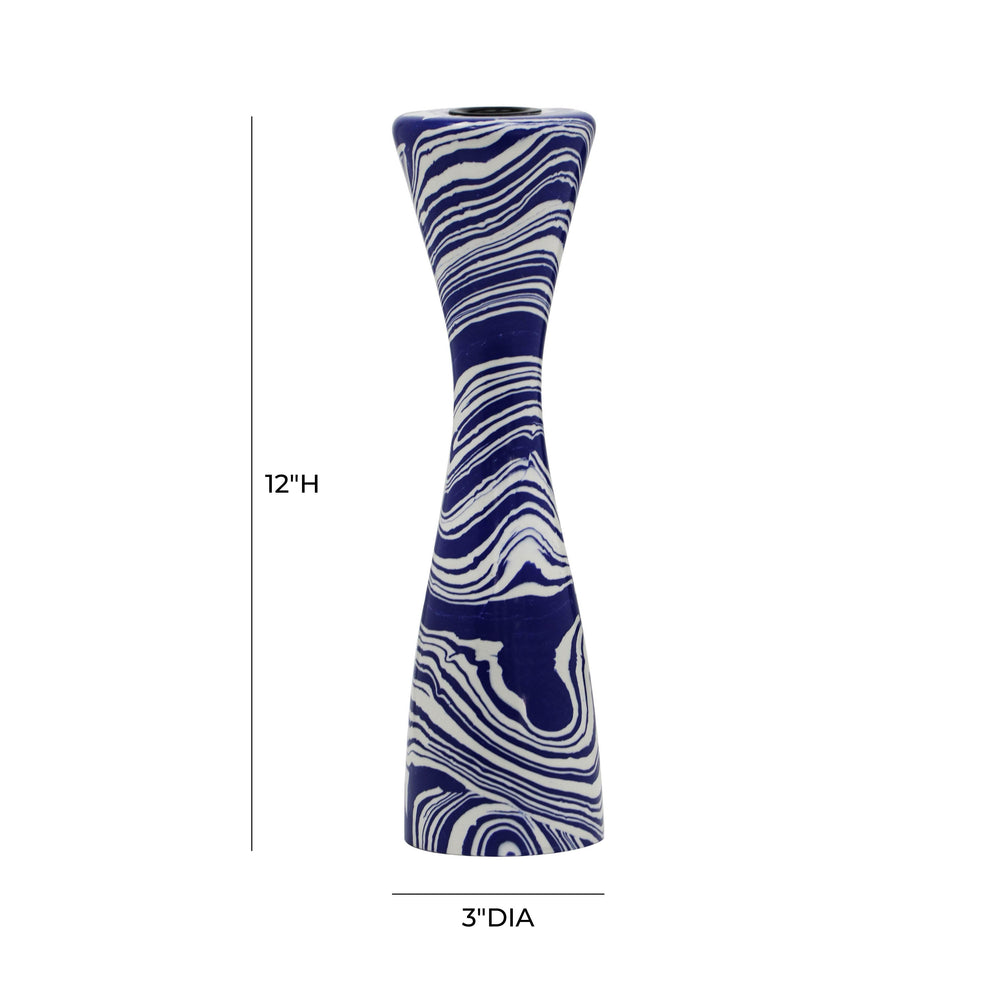 Serene Blue & White Swirl Resin Candlestick - Large