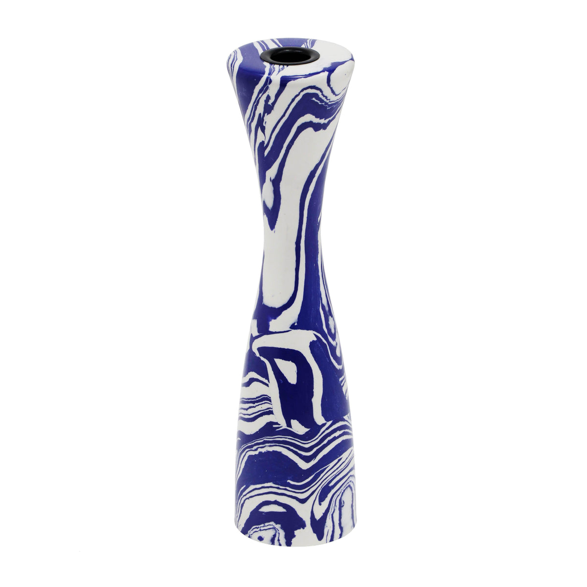 Serene Blue & White Swirl Resin Candlestick - Medium