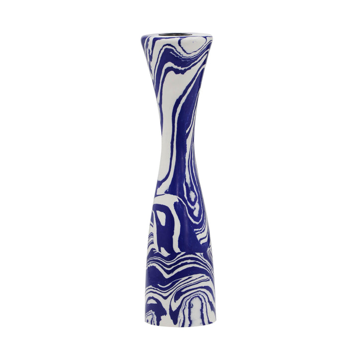 Serene Blue &amp; White Swirl Resin Candlestick - Medium