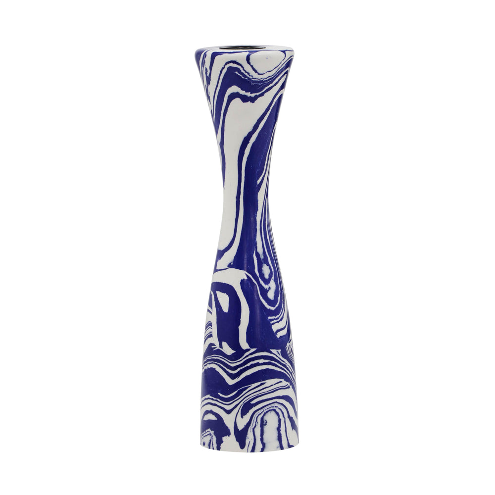 Serene Blue & White Swirl Resin Candlestick - Medium