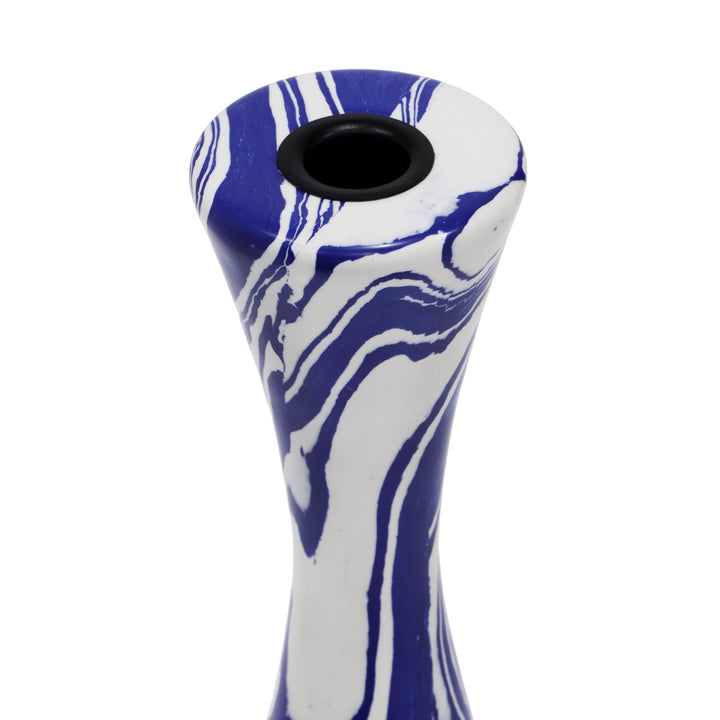 Serene Blue &amp; White Swirl Resin Candlestick - Medium