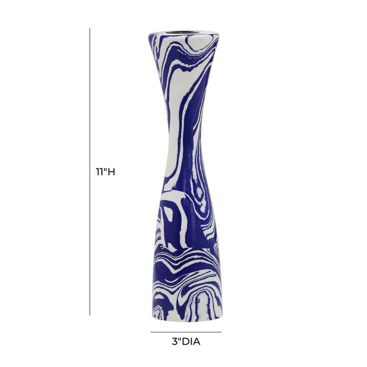 Serene Blue &amp; White Swirl Resin Candlestick - Medium