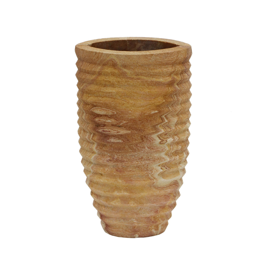 TOV Furniture Saava Ribbed Stone Vase in Sandstone