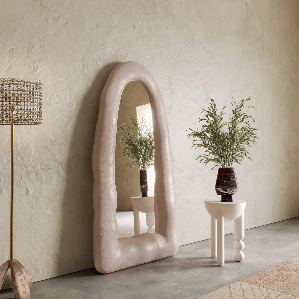 Kaia 32"X64" Cream Textured Small Floor Mirror