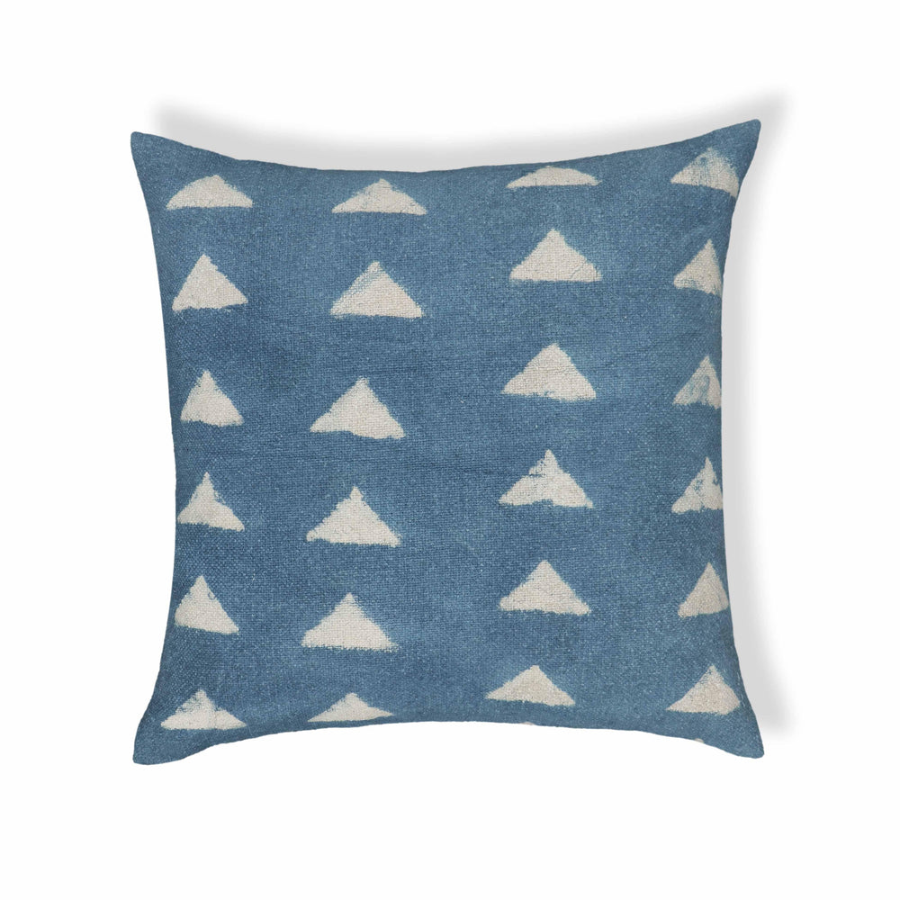 Indigo Triangles 20" Cotton Square Throw Pillow Cover - With Insert