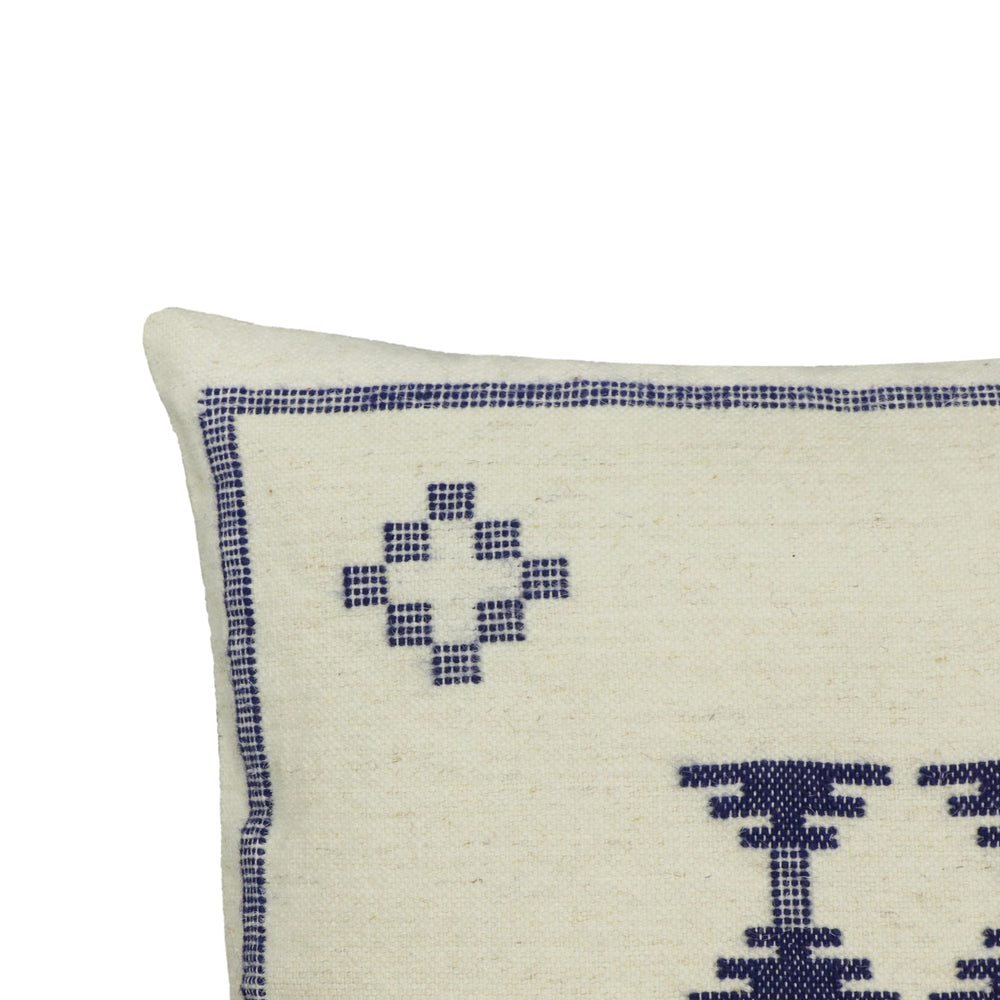 Aztec 20" Cream & Indigo Wool Square Throw Pillow Cover - Pillow Cover Only