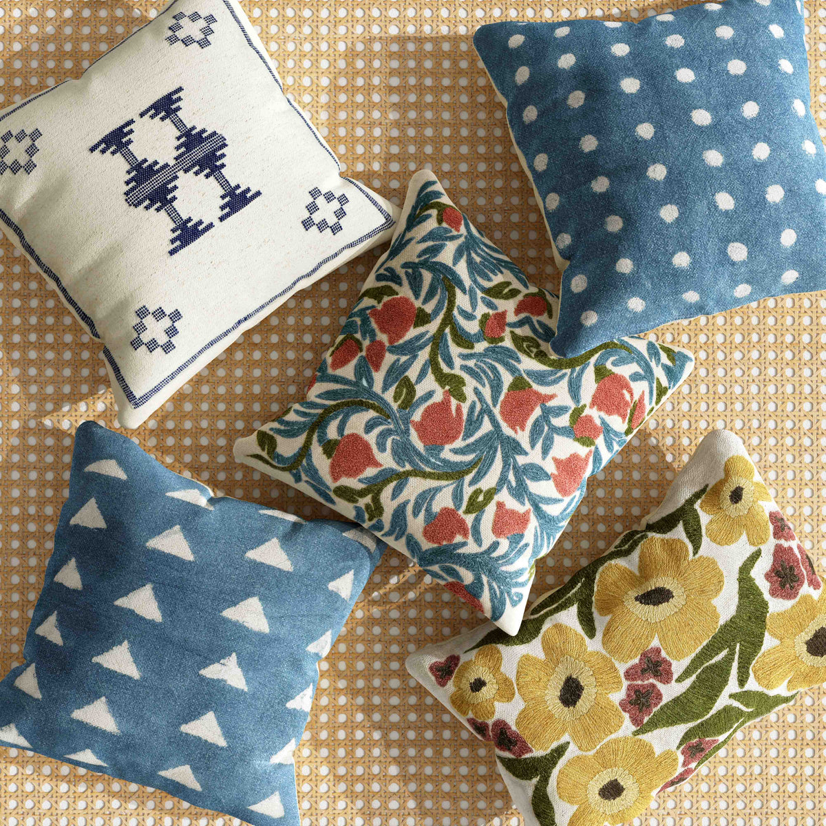 Aztec 20" Cream & Indigo Wool Square Throw Pillow Cover - With Insert