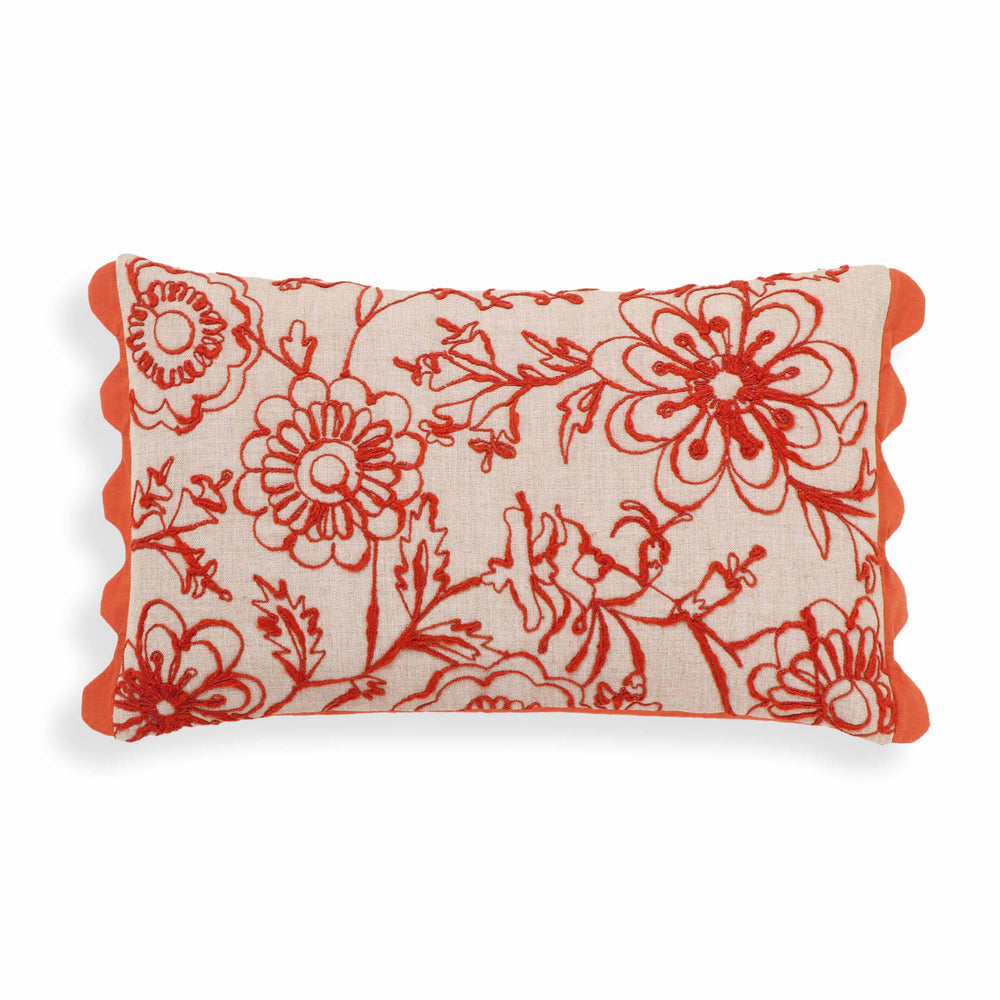 Portia 20"X12" Embroidered Cotton Flex Throw Pillow Cover - Orange / Pillow Cover Only
