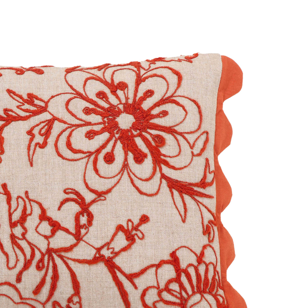 Portia 20"X12" Embroidered Cotton Flex Throw Pillow Cover - Orange / Pillow Cover Only