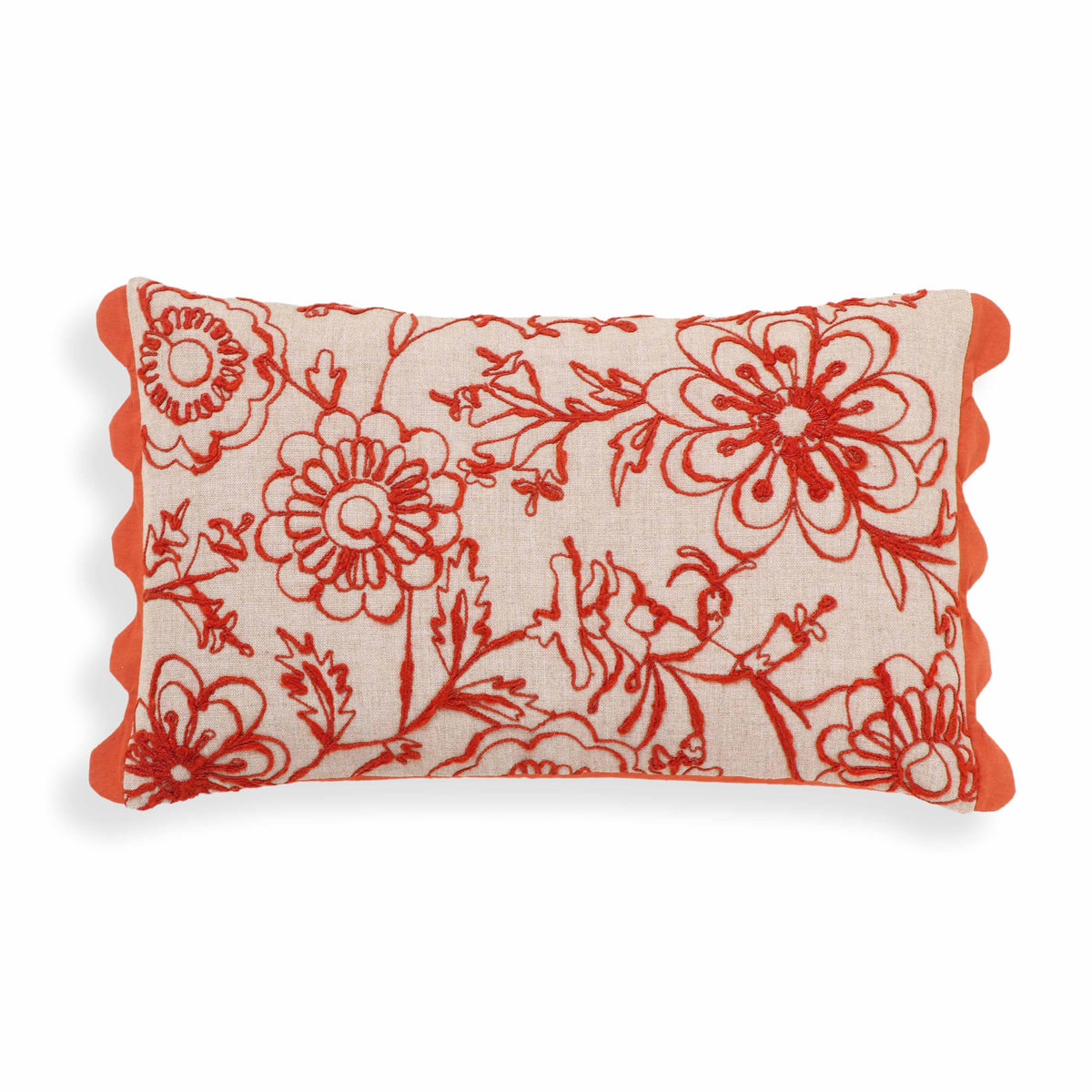 Portia 20"X12" Embroidered Cotton Flex Throw Pillow Cover - Orange / With Insert