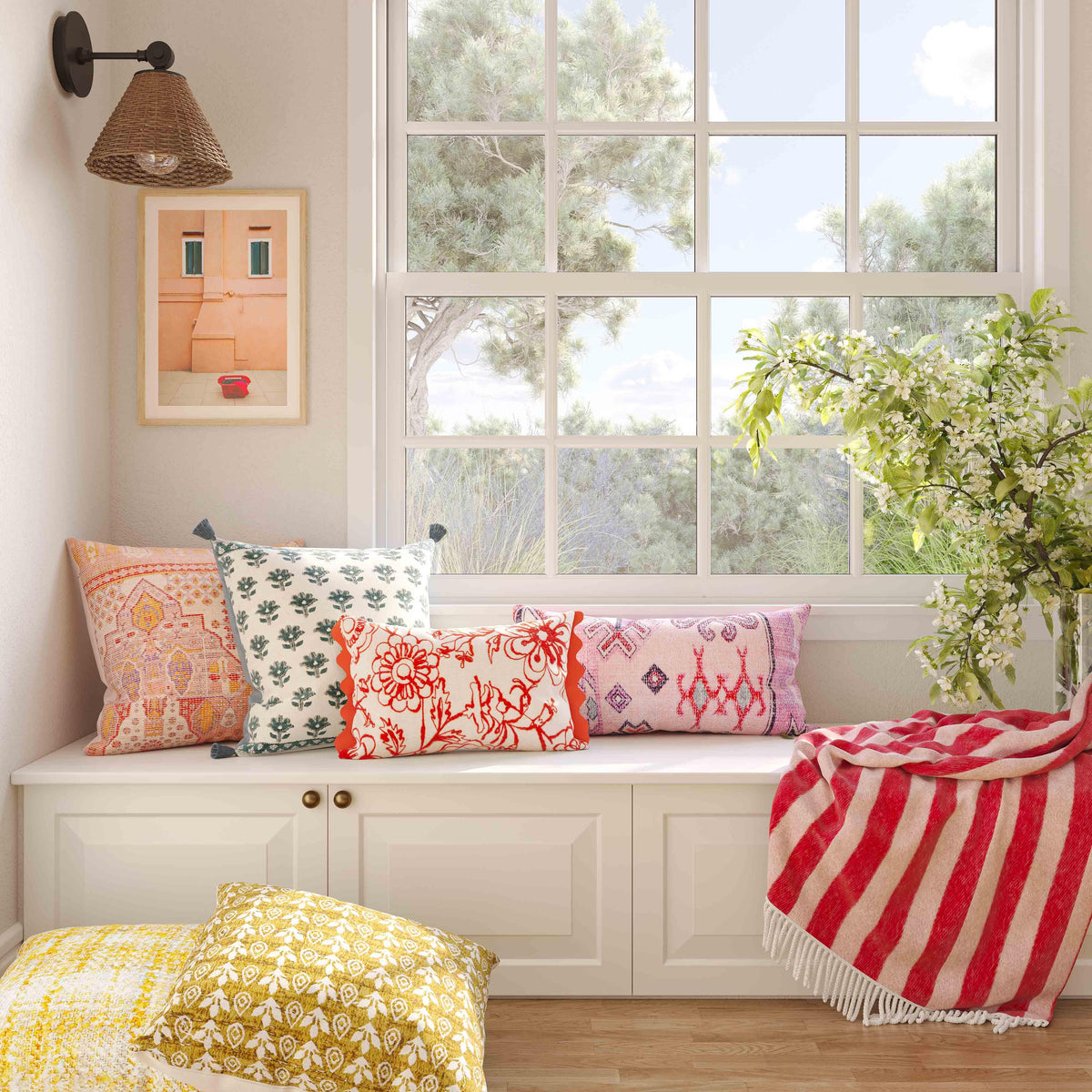 Portia 20"X12" Embroidered Cotton Flex Throw Pillow Cover - Orange / With Insert
