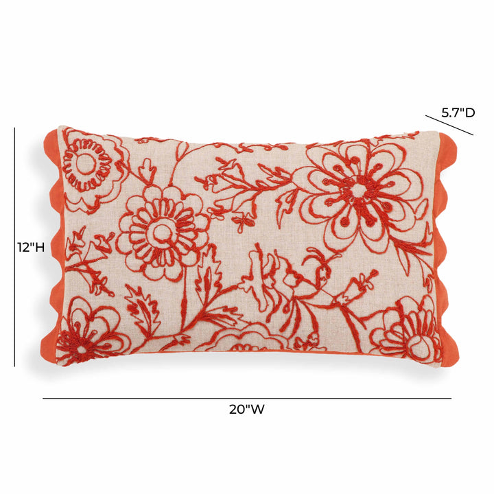 Portia 20"X12" Embroidered Cotton Flex Throw Pillow Cover - Orange / With Insert