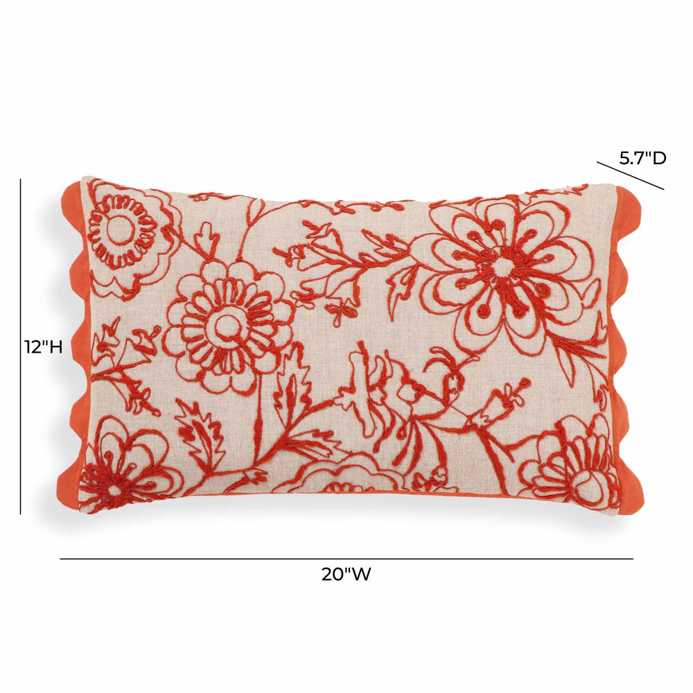Portia 20"X12" Embroidered Cotton Flex Throw Pillow Cover - Orange / With Insert