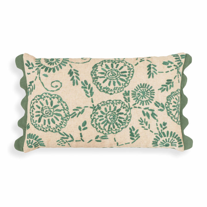 Portia 20"X12" Embroidered Cotton Flex Throw Pillow Cover - Aqua / With Insert